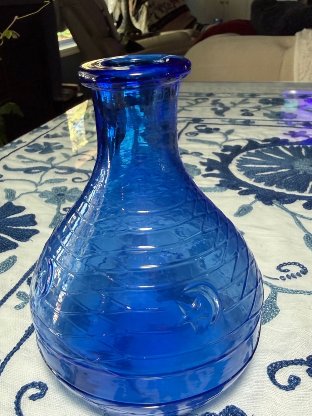 VTG Sun Moon Cobalt Blue Glass Decanter/Flask/Vase Celestial Whimsical Y2K Press